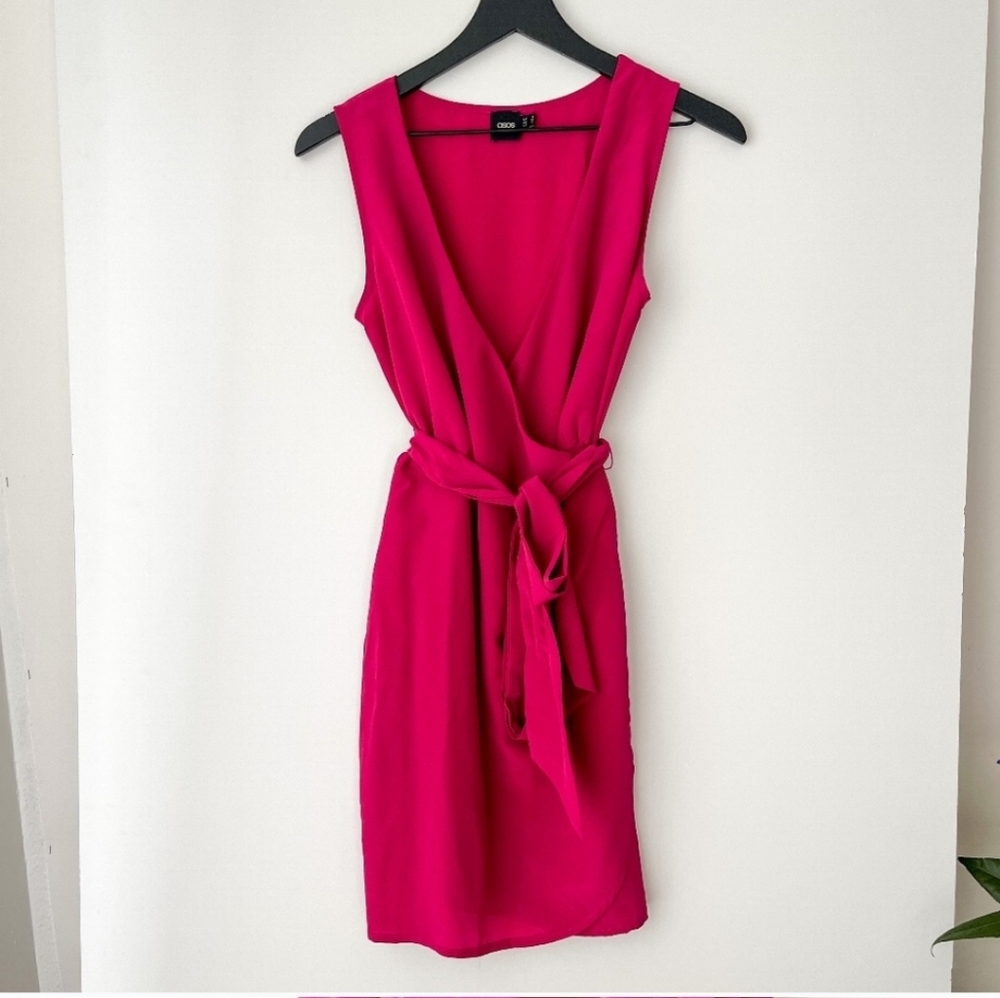 ASOS | Dress Mini Wrap V-Neck Polyester Pink | 6